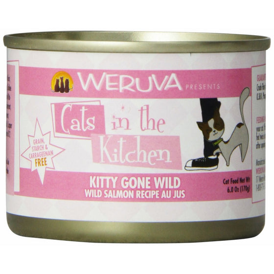 Weruva Cats in the Kitchen, Kitty Gone Wild with Wild Salmon Au Jus Cat Food, 6oz Can (Pack of 24)