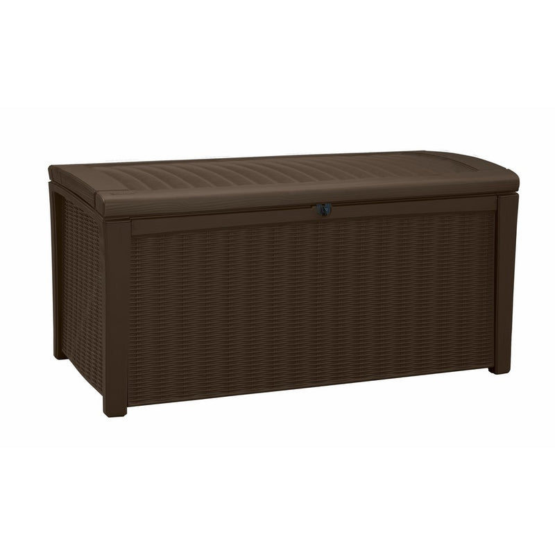 Keter Borneo 110 Gal. Plastic Outdoor Patio Storage Container Deck Box & Garden Bench, Brown