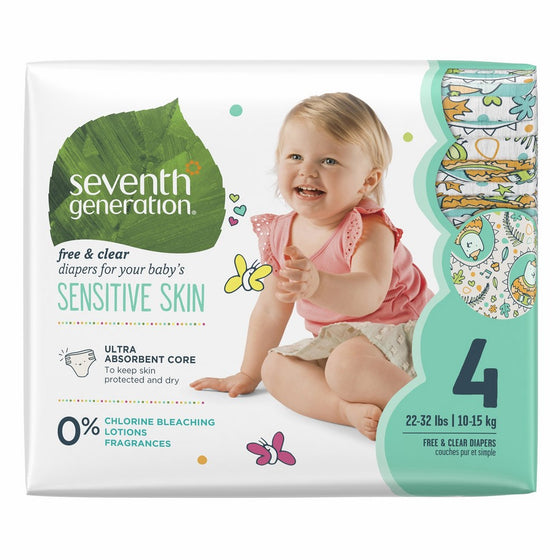 Seventh Generation Free and Clear Sensitive Skin Size 4 Baby Diapers with Animal Prints 108 Count