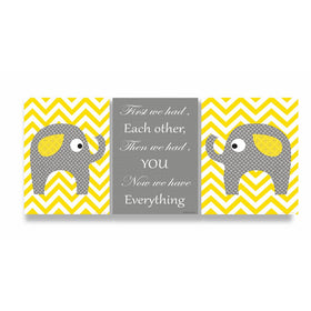 The Kids Room by Stupell Grey Elephants On Yellow Chevron Now We Have You 3-Pc. Rectangle Wall Plaque Set, 11 x 0.5 x 15, Proudly Made in USA
