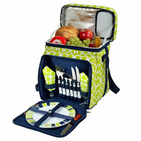 Picnic at Ascot Insulated Picnic Basket/Cooler Fully Equipped with Service for 2 - Trellis Green