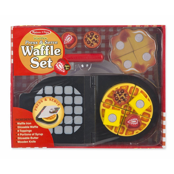 Melissa & Doug Press and Serve Wooden Waffle Set (23 pcs) - Play Food and Kitchen Accessories