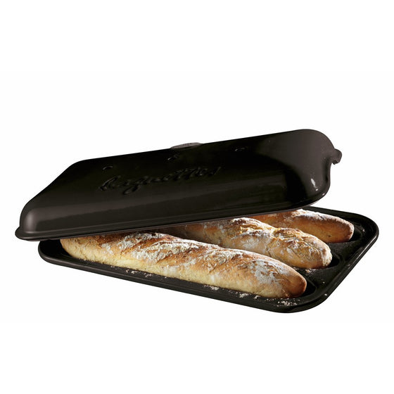 Emile Henry Made In France Baguette Baker, 15.4 x 9.4, Charcoal