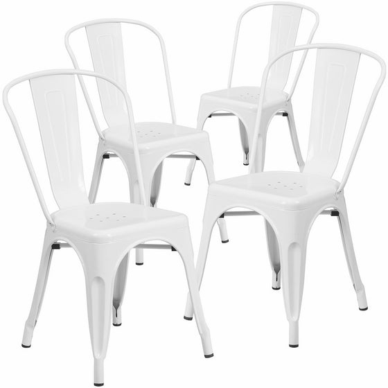 Flash Furniture 4 Pk. White Metal Indoor-Outdoor Stackable Chair