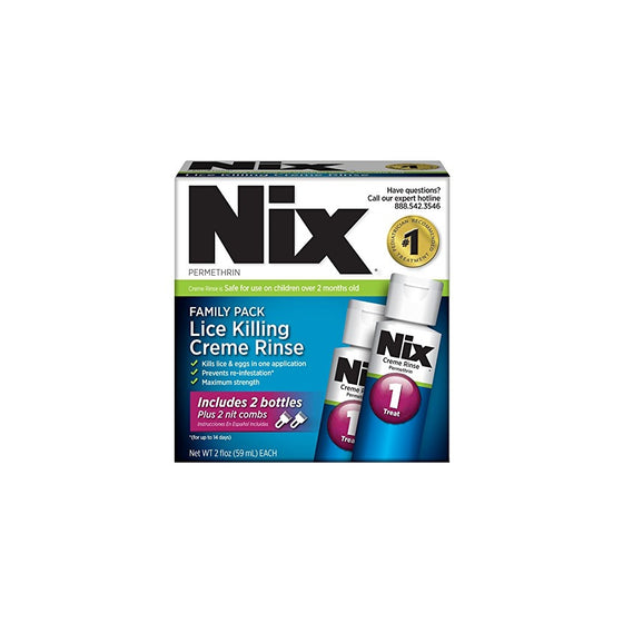 Nix Lice Killing Creme Rinse | Family Pack | Maximum Strength Creme Rinse Kills Lice and Eggs While Preventing Re-Infestation | 2x2 Ounce Bottles