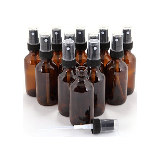 GPS DP-1G-AMBER-FMS Amber Boston Round Glass Bottle with Fine Mist Sprayer, 1 oz. (Pack of 12)