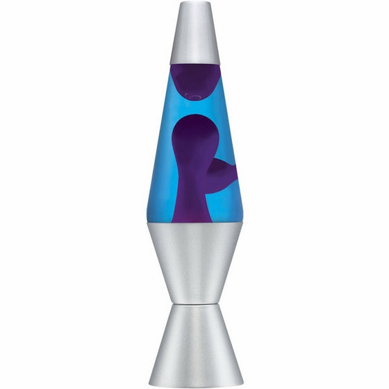 Lava the Original 14.5-Inch Silver Base Lamp with Purple Wax in Blue Liquid