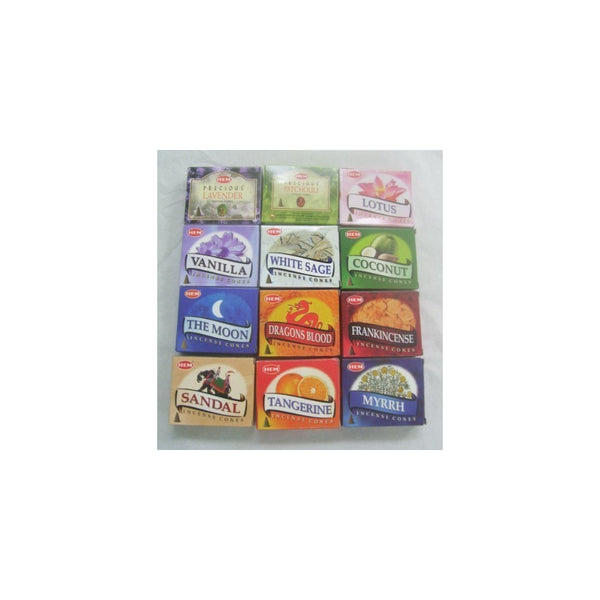 12 Assorted Boxes of HEM Incense Cones, Best Sellers Set #2 12 X 10 (120 total)