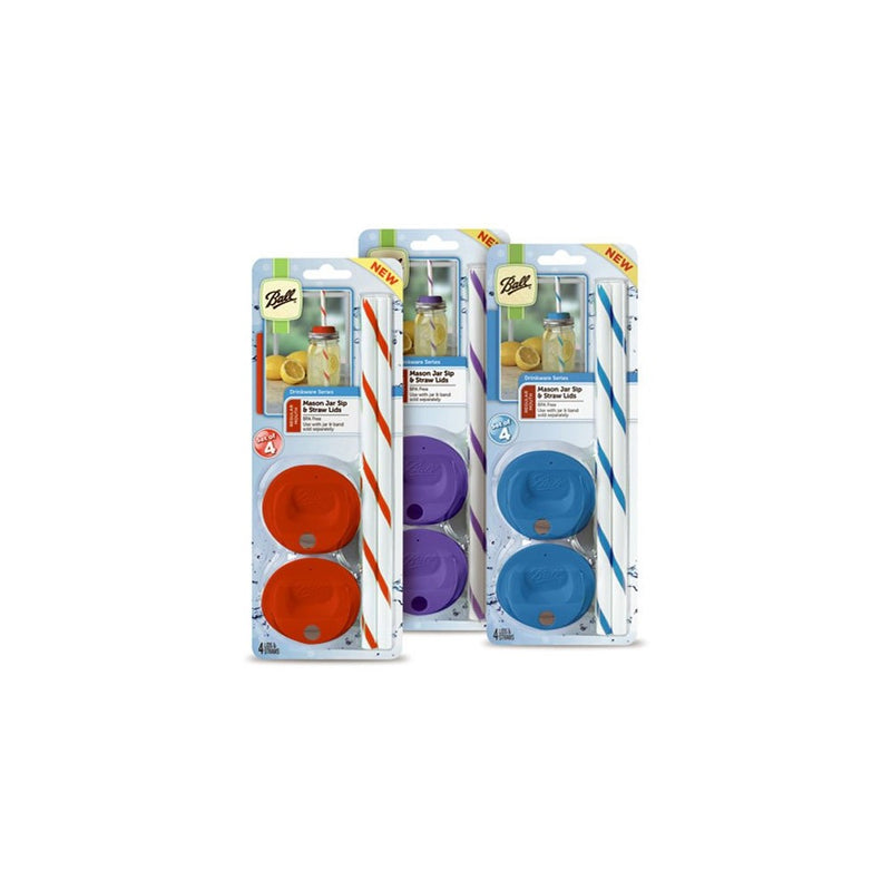 Jarden Home Brands Ball Mason Jar Regular Sip and Straw Lids (4 Lids 4 Straws)