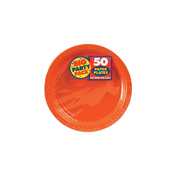 Amscan Big Party Pack 50 Count Paper Dessert Plates, 7-Inch, Orange