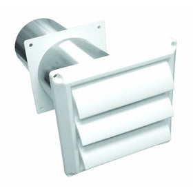 Lambro 267W White Plastic Louvered Vent with Tail Pipe, 4-Inch
