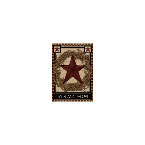 Country Primitive Barn Star Wreath Live Laugh Love Double Sided Garden Flag