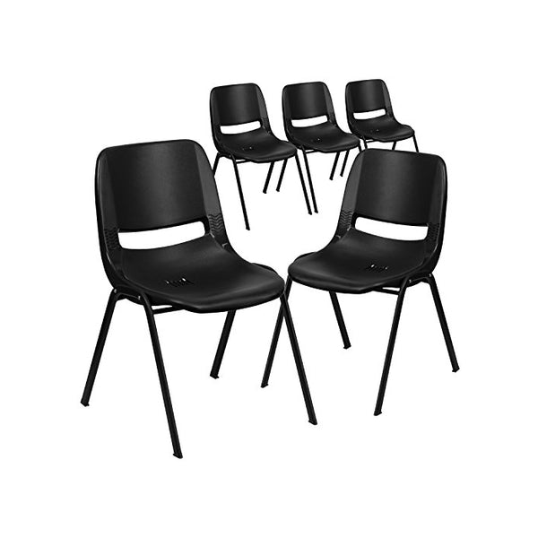 Flash Furniture 5 Pk. HERCULES Series 661 lb. Capacity Black Ergonomic Shell Stack Chair with Black Frame and 16'' Seat Height