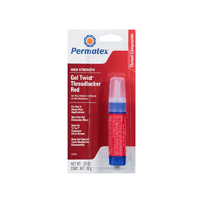 Permatex 27010 High Strength Threadlocker Red Gel Twist, 10 g