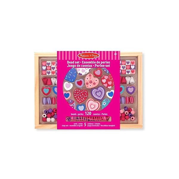 Melissa & Doug Sweet Hearts Wooden Bead Set With 120 Beads and 5 Cords for Jewelry-Making