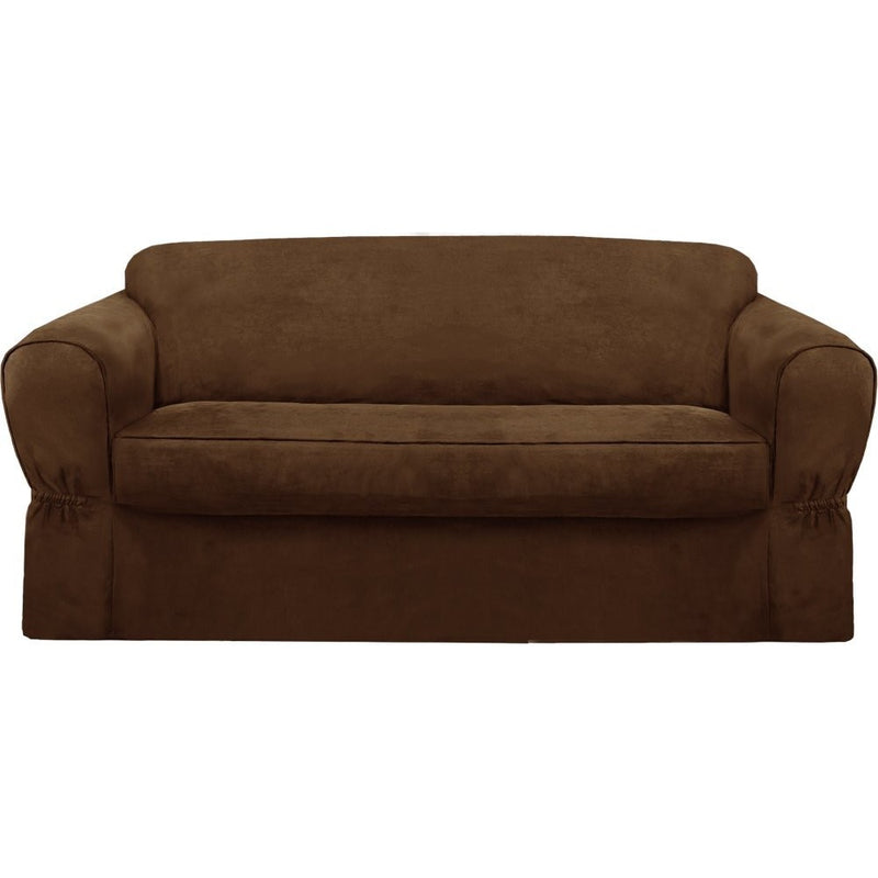 MAYTEX Piped Suede 2-Piece Loveseat Furniture Cover/Slipcover, Brown