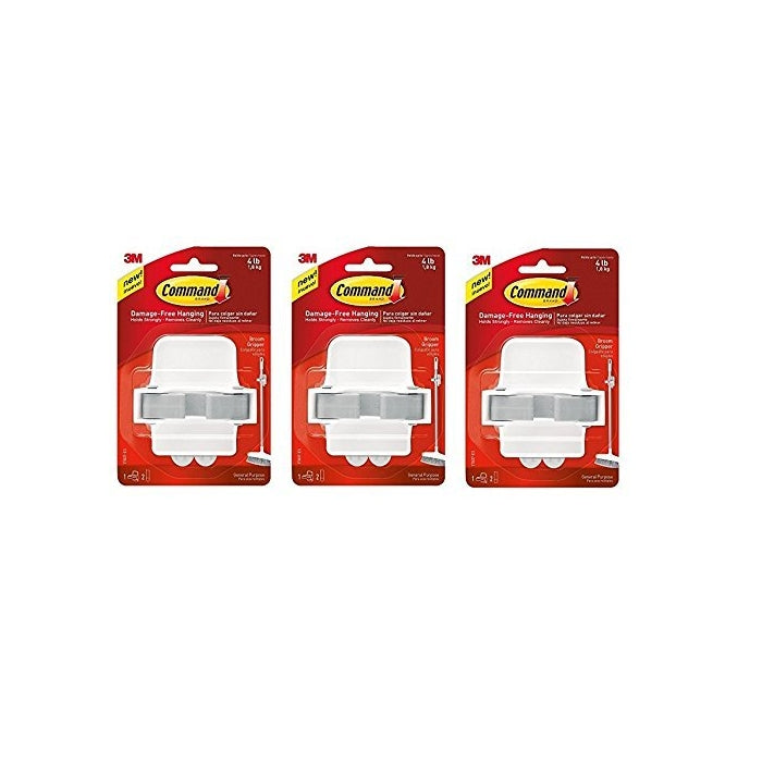 Command Broom Gripper, White with Grey Band, 3 Grippers