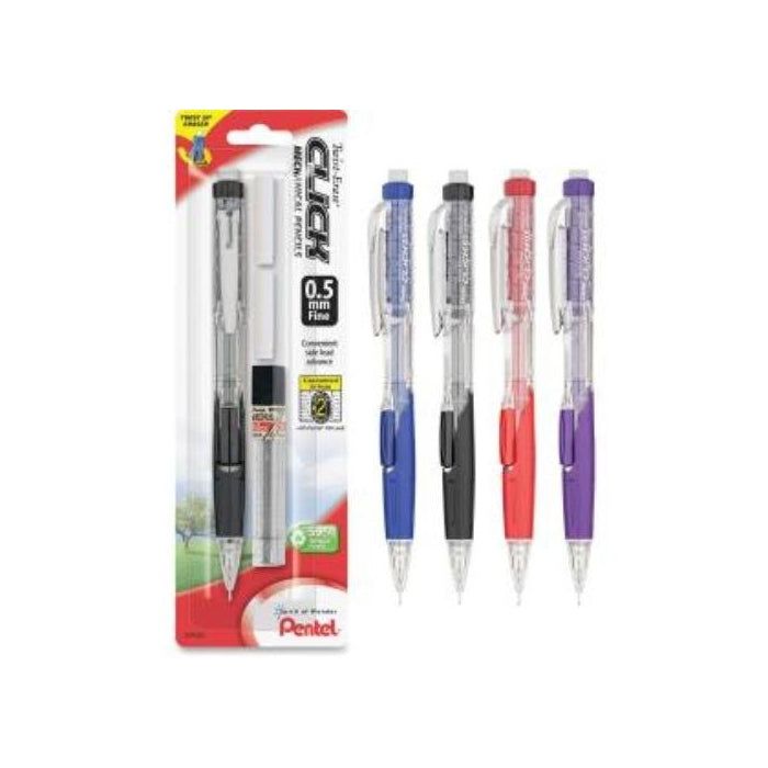 Pentel Twist Erase CLICK Automatic Pencil with 2 Eraser Refills and Lead, 0.5mm, Assorted Barrels, Color May Vary, 1 Pack (PD275TLEBP)