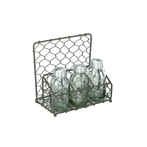 Chicken Wire Salt Pepper and Napkin Caddy Barn Roof