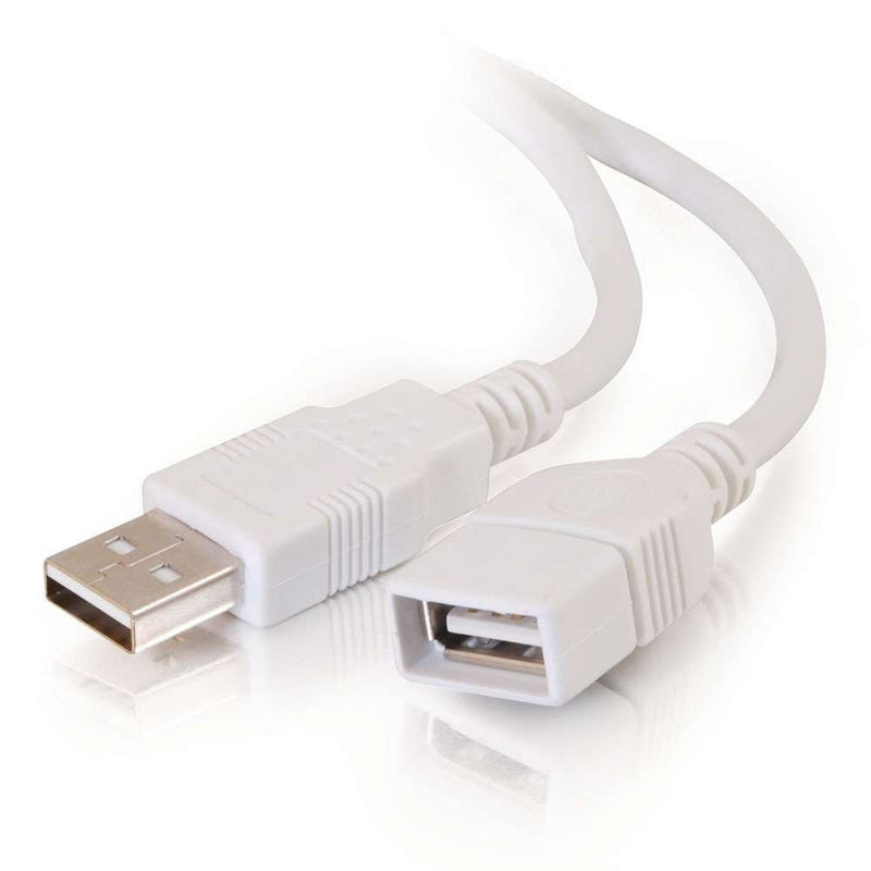 C2G 19018 USB Extension Cable - USB 2.0 A Male to A Female Extension Cable, White (6.6 Feet, 2 Meters)