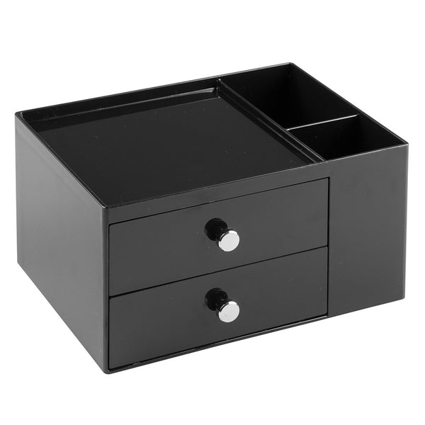 InterDesign 2-Drawer Storage Box & Side Organizer, Black