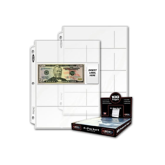 20 (Twenty) - BCW Pro 4-Pocket MODERN Currency Storage Page - Coin & Currency Collecting Supplies. Made in USA