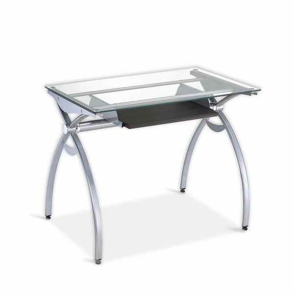 Techni Mobili Contempo Clear Glass Top Computer Desk With Pull Out Keyboard Panel. Color Clear