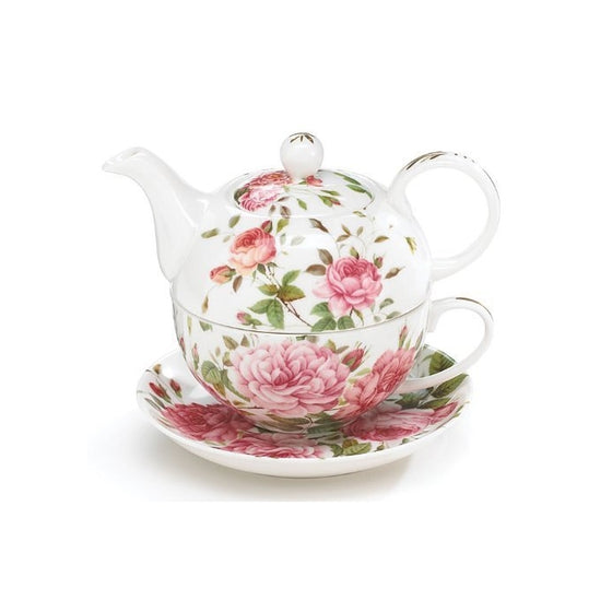 Porcelain Rose Teapot and Teacup For One