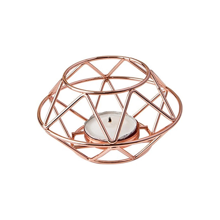 Fashioncraft 8742 Geometric Design Rose Gold Metal Tealight Candle Holder