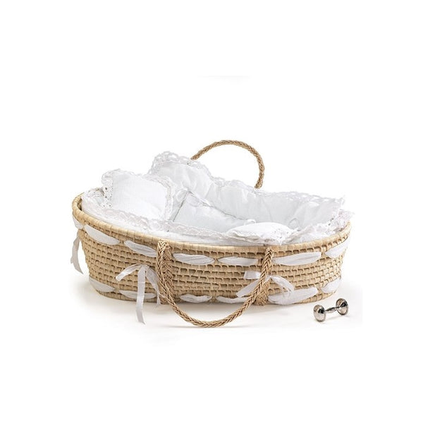 Burton and Burton Natural Baby Moses Basket with White Lace Bedding