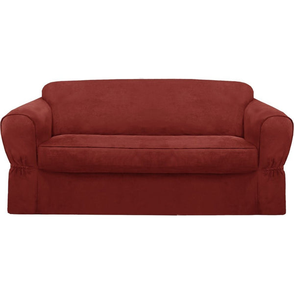 Maytex Piped Suede 2-Piece Loveseat Furniture Cover / Slipcover, Red