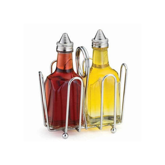 TableCraft 600ST 6 Ounce Glass Oil / Vinegar Bottle Set with Rack