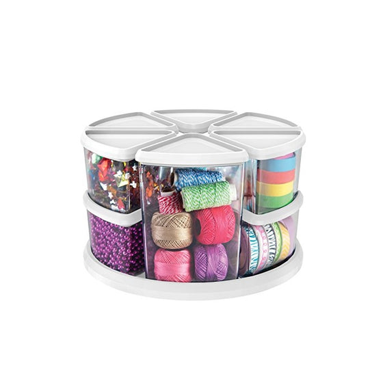Deflecto Rotating Carousel Organizer, Nine Canisters, Three 6" and Six 3" (3901CR)