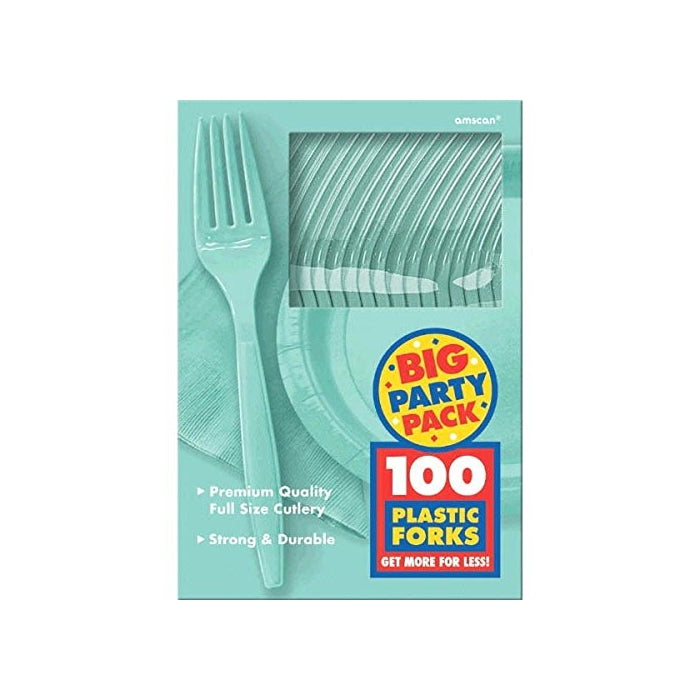 Amscan Big Party Pack 100 Count Mid Weight Plastic Forks, Robbins Egg Blue