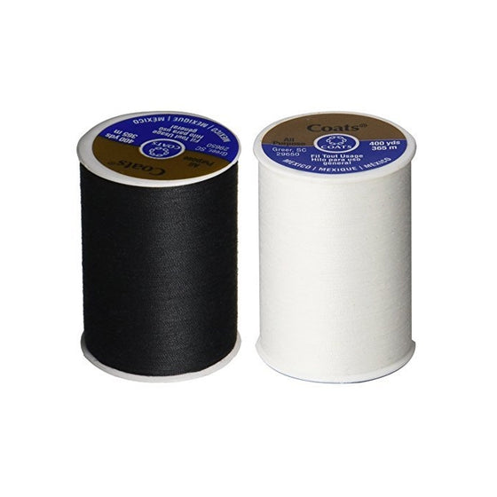 2-Pack - BLACK & WHITE - Coats & Clark Dual Duty All-Purpose Thread - One 400 Yard Spool each of BLACK & White