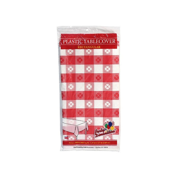 Party Dimensions 54" X 108" Inch Rectangle Tablecover, Red and White, Gingham Pattern