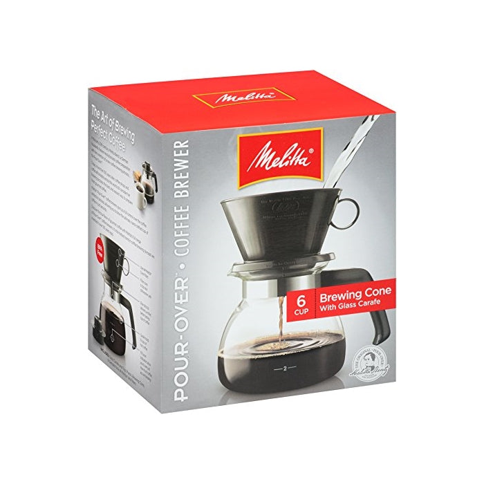 Melitta Coffee Maker, 6 Cup Pour-Over Brewer with Glass Carafe, 1-Count