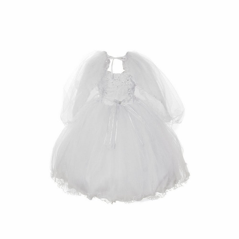 The Rain Kids Rain Kids Little Girls White Organza Tulle Baptism Cape Dress 3T