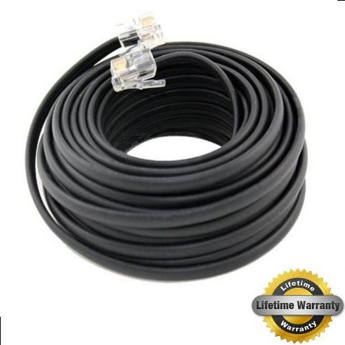 BoostWaves 50' Foot Black Telephone Extension Cord Cable Line Wire RJ-11