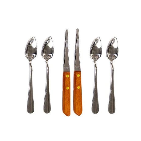 Two (2) Grapefruit Spoons and 1 Grapefruit Knife, Stainless Steel, Serrated Edges