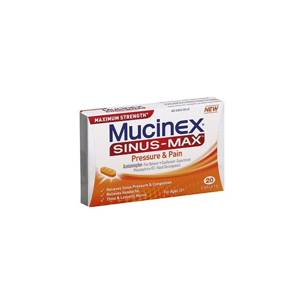 Mucinex Sinus-Max Pressure and Pain Caplets, 20 Count (Pack of 2)