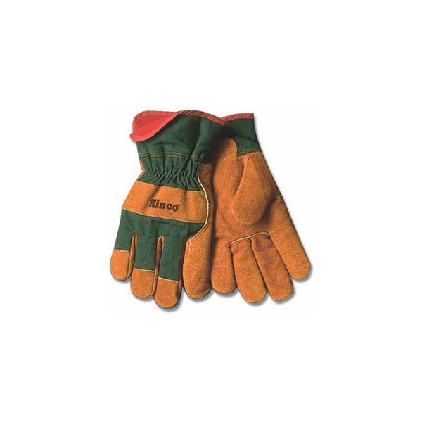 KINCO 1721GR-XL Men's Lined Leather Palm Gloves, Suede Cowhide, Green Fabric Back, X-Large, Russet