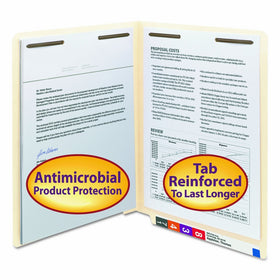 Smead End Tab Fastener File Folder with Antimicrobial Product Protection, Shelf-Master Reinforced Straight-Cut Tab, 2 Fasteners, Letter Size, Manila, 50 per Box (34116)