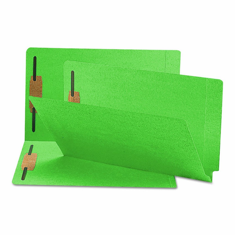 Smead End Tab Fastener File Folder, Shelf-Master Reinforced Straight-Cut Tab, 2 Fasteners, Legal Size, Green, 50 per Box (28140)