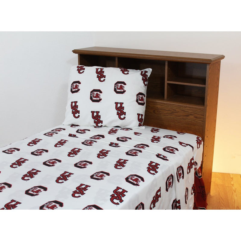 College Covers South Carolina Gamecocks Printed Sheet Set - Twin - White