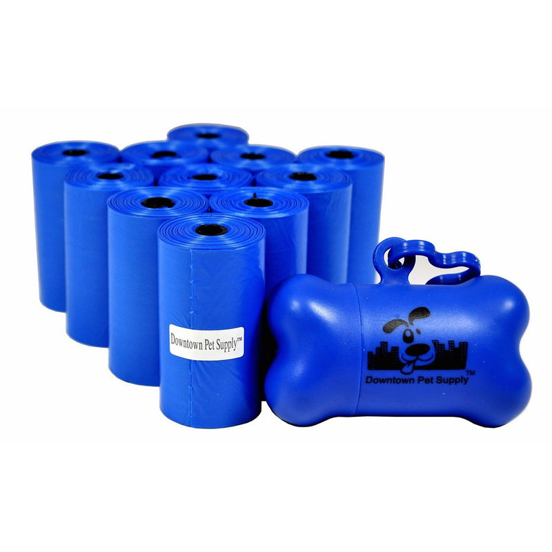220 Pet Waste Bags, Dog Waste Bags, Bulk Poop Bags on a roll, Clean up poop bag refills - (Color: Blue) FREE Bone Dispenser, by Downtown Pet Supply