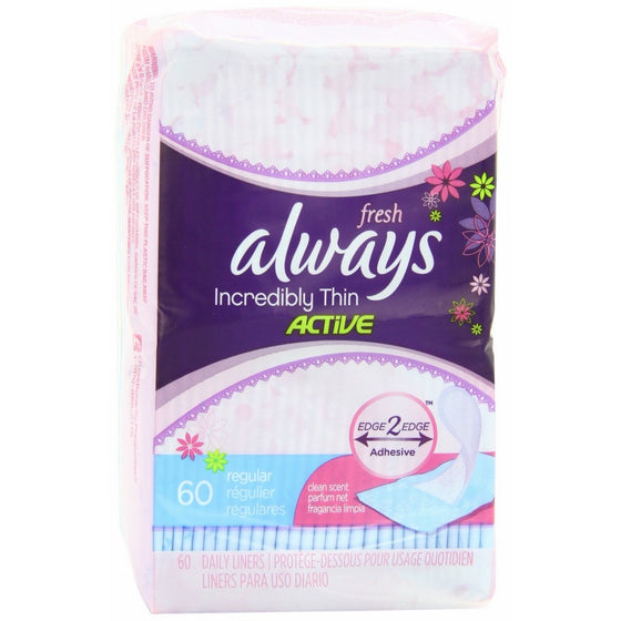 Always Incredibly Thin Fresh Liners, Wrapped, Scented 60 Coun - Pack of 4 (240 Total Count)