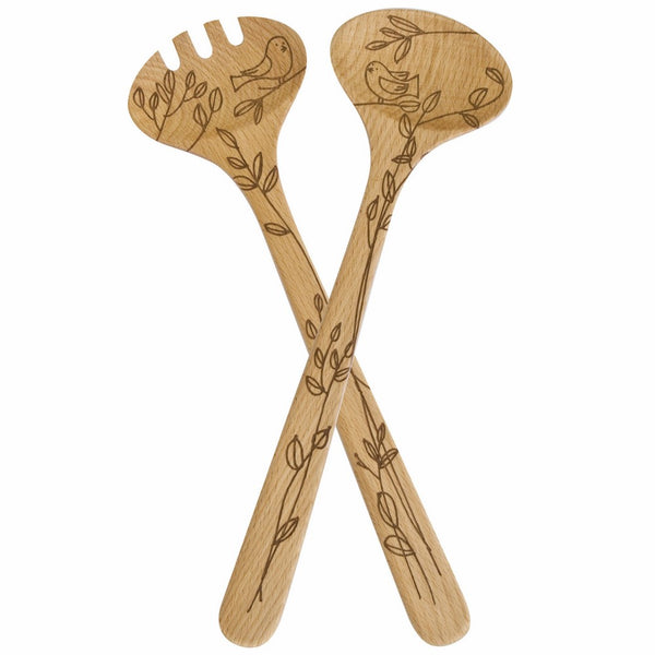 Talisman DesignsBeechwood Salad Serving Set, Nature Design , Laser Etched Fork and Spoon, 12-inches Long