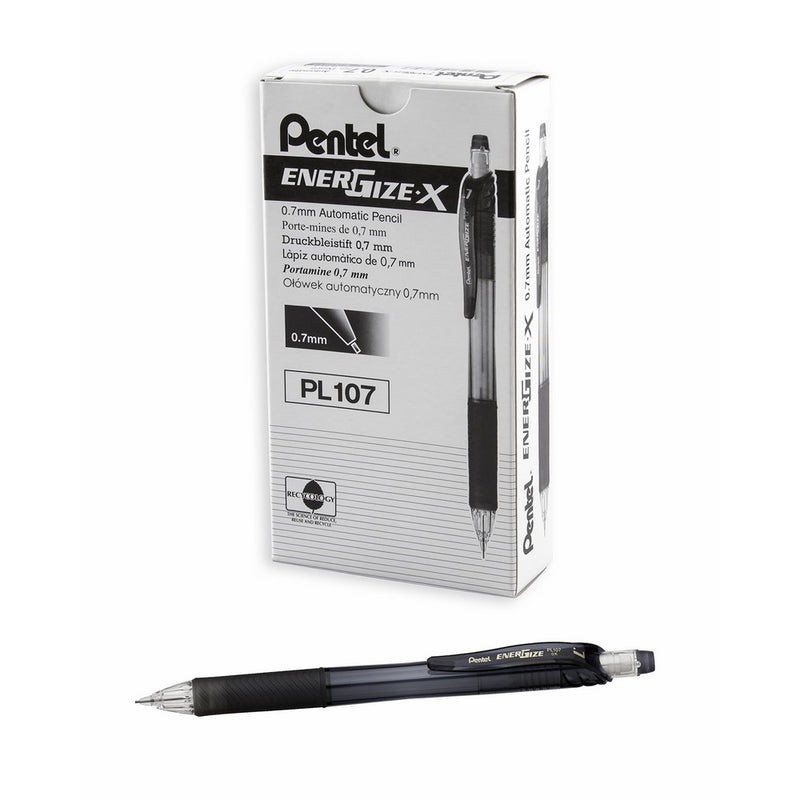 Pentel EnerGize-X Mechanical Pencil 0.7mm Black Barrel, Box of 12 (PL107A)