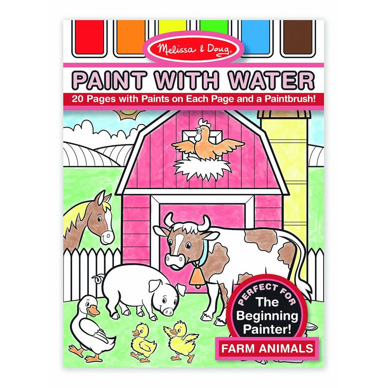 Melissa & Doug Paint With Water - Farm Animals, 20 Perforated Pages, Spillproof Palettes